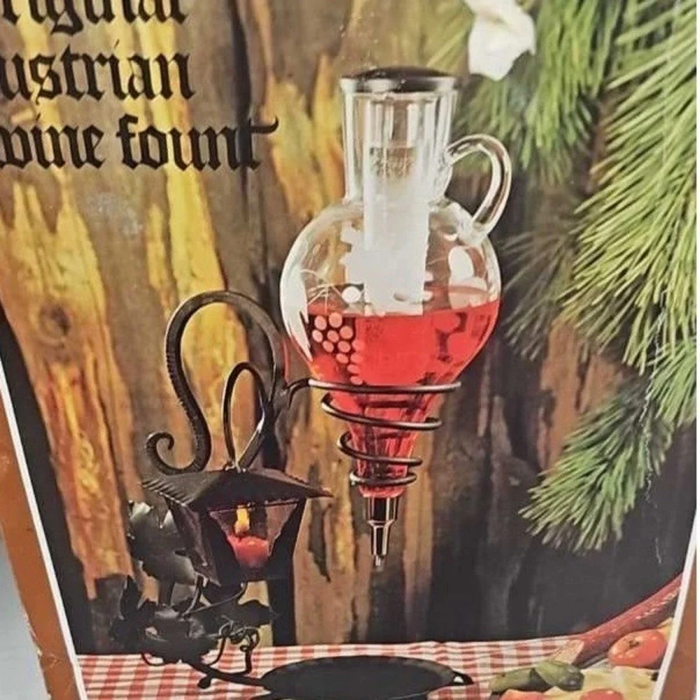 Vintage Austrian Made Etched Glass Wine Areator with Candle Stand